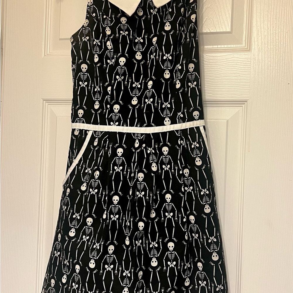 Skeleton Print Dress with White Collar